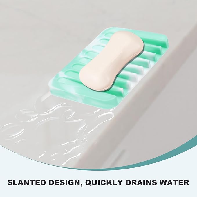 uxcell 2 Pcs Self Draining Silicone Soap Dish, Soap Tray with Drainage for Bathroom Shower Kitchen Sink, 4.5" x 3.1" x 0.4", Green/White