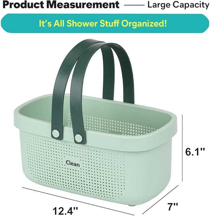 LAIGOO Green Shower Caddy Basket Plastic Storage Basket with Handles Storage Bins Shower Storage Organizer for Bathroom, College Dorm, Kitchen, Bedroom, Gym