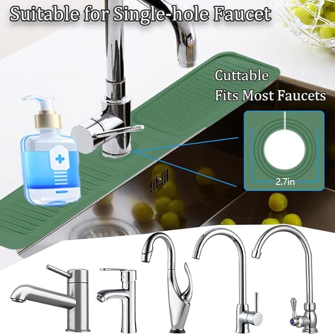 Kitchen Faucet Splash Mat, 24 inch Silicone Sink Splash Guard Drying Mat, Faucet Handle Drip Catcher Tray for Kitchen Sink & Bathroom Counter