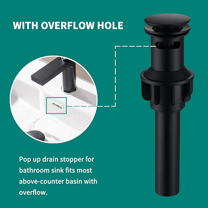 Black Bathroom Faucet Bathroom Sink Faucet SUS304 Stainless Steel for 1 Hole or 3 Holes Sink Single Handle Faucet One Hole with Pop Up Drain with Overflow Modern Vanity Faucets, SF3P-BK
