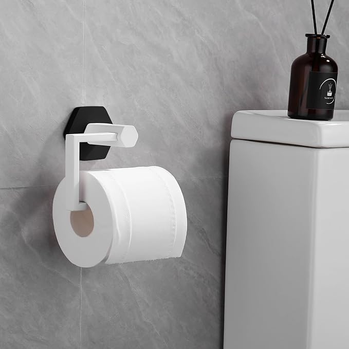 GERZWY SUS 304 Stainless Steel Toilet Paper Holder White & Black Finish, Paper Towel Dispenser Tissue Roll Hanger Wall Mounted