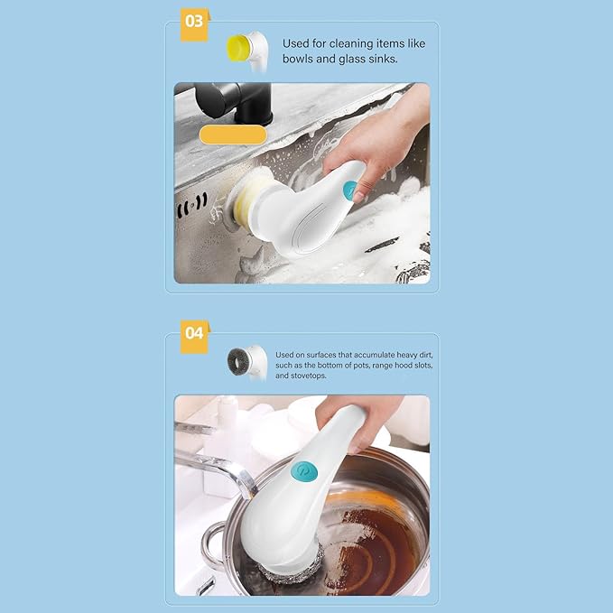 Electric Spin Scrubber, Cordless Bath Tub Power Scrubber Rechargeable Handheld Brush Scrubber with 5 Replaceable Brush Heads for Kitchen Bathroom Sink Window Bathtub
