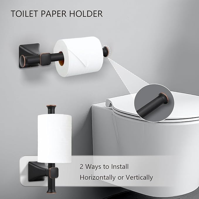 Sturdy Toilet Paper Holder Wall Mount,Premium SUS 304 Stainless Steel Rustproof Toilet Paper Roll Holders for Bathroom, Washroom,Kitchen (Black with Bronze Border)