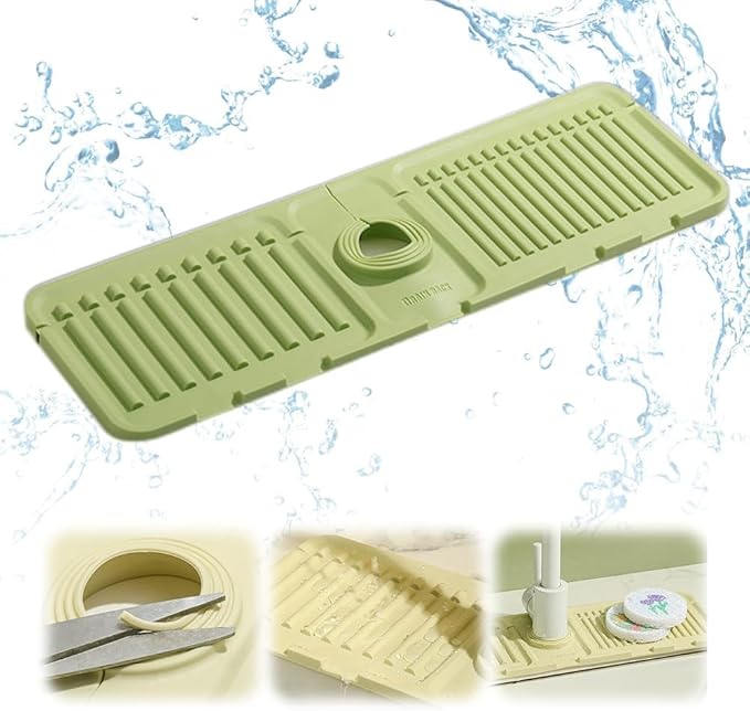 Drowning Pads for Kitchen Faucet,Upgrade Kitchen Sink Splash Guard Silicone Draining Mat for Kitchen Sink Splash Guard,Fast Drying Stone Sink Tray Sink Protectors Sink Faucet Mat (Green,1PC)