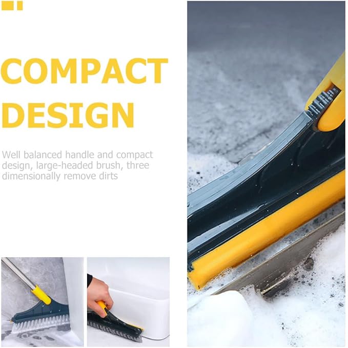 Long Handle Floor Scrub Brush for Bathroom Cleaning, Hard Bristle Grout and Tile Scrubber, Yellow Household Cleaning Brush Tool for Toilet and Floor Corners