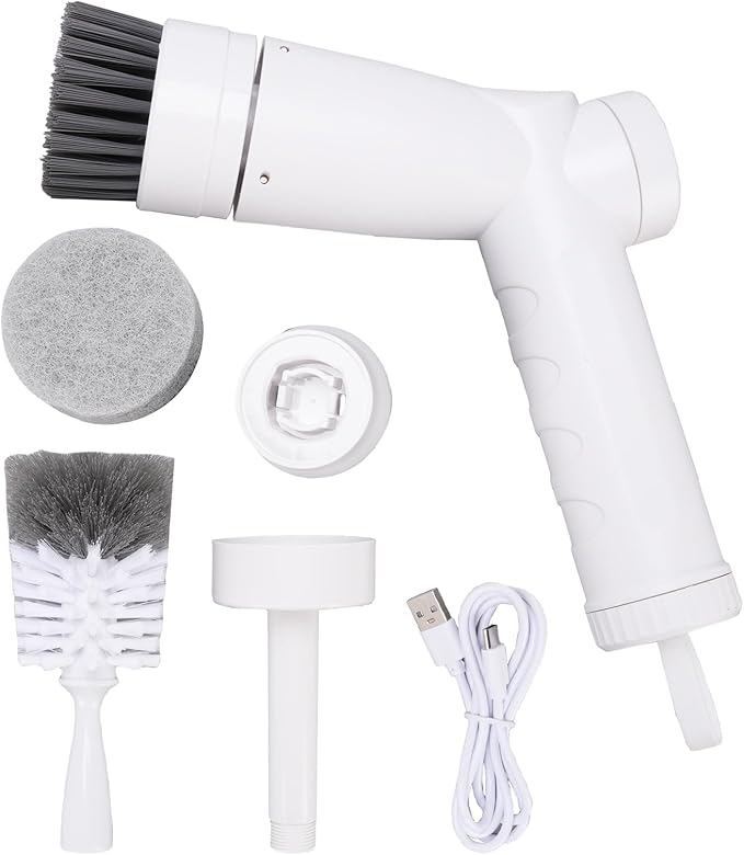 Electric Spin Scrubber, Cordless Cleaning Brush Scrubber for Home, 340RPM Per Mins 3 Replaceable Brush Heads More Than 40 Mins Work Time 360Rotating 3 Speed Adjustment for
