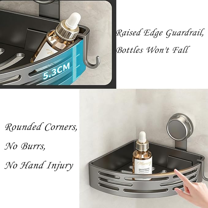 Suction Cup Corner Shower Shelf, No-Drill Bathroom Corner Caddy,Triangle Suction Cup Corner Shelves, Removable Wall Storage Rack (A)