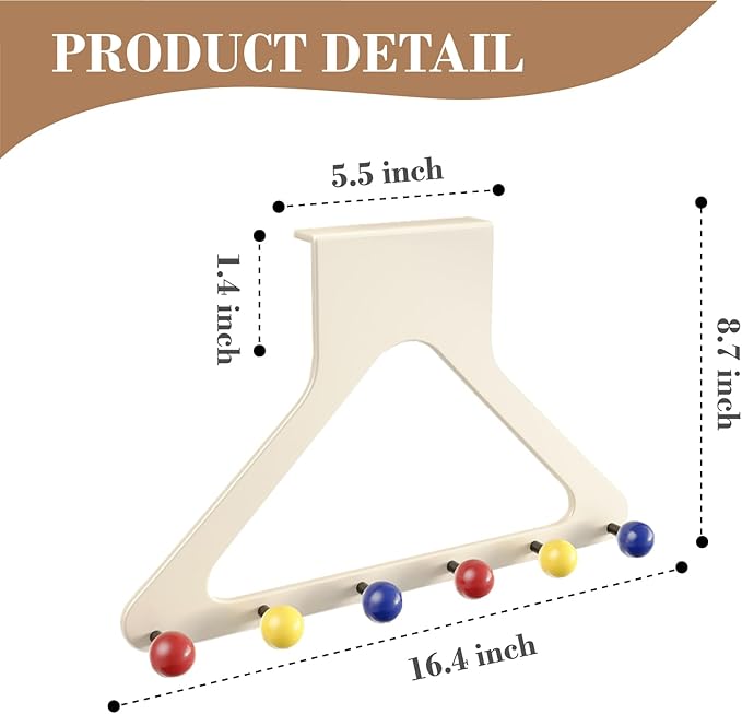 HGZBS Vibrant Over Door Hooks with Damage-Free Adhesive Mount, 6 Heavy Duty Hooks 8.7 Inch Height No Drill for Coats & Robes (Dopamine, Regular)