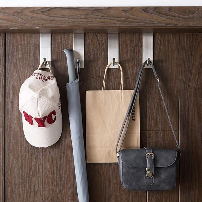 ARTOYS Over The Door Hooks (4 Pack) - Fits 1.75" Thick Doors - Heavy Duty 304 Stainless Steel - Holds 50Lbs per Hook - Silver - Single Door Hooks for Office, Bedroom