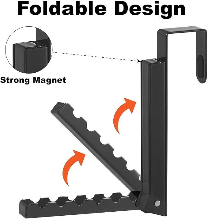 2 Pack Over The Door Hooks Hanger for Clothes, Foldable Over The Door Drying Rack for Laundry, Overdoor Hanger Hook with 6 Groves for Towel, Coat, Black