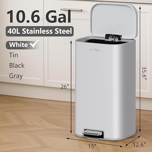 mVm 10.6 Gal Kitchen Trash Can, Tall Step Trash Can with Lid, Smooth Edge Garbage Bin for Home Office (Cement)