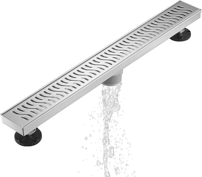 Sharp-tec Linear Shower Drain, 36 inch Shower Drain with Removable Pattern Cover, Brushed Nickel 304 Stainless Steel Rectangle Floor Drain, Adjustable Feet and Hair Strainer Included
