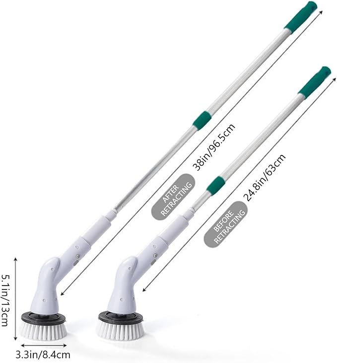 Electric Scrubbers with 5 Replaceable Brush Heads Retractable Handle USB Recharge Handheld Portable Electric Cleaning Scrubbers for Window, Floor, Tile, Toilet, Bathtub