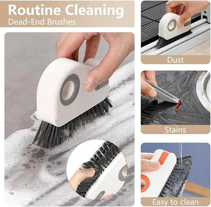 2 in 1 Groove Cleaning Brush, Window Track Cleaning Tools, Multifunction Window Track Cleaner with Hard Bristle and Hidden Scraper, Crevice Brush for Sliding Door Track, Window Seal, Sill (Gray)