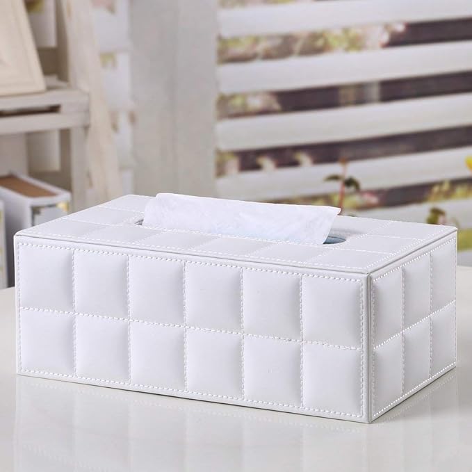 KINGFOM Rectangular Tissue Box Cover, Imitation Suede PU Leather Tissue Box Holder, Facial Napkin Paper Dispenser for Home Office Car Automotive Decoration with Magnetic Bottom(Soft White)