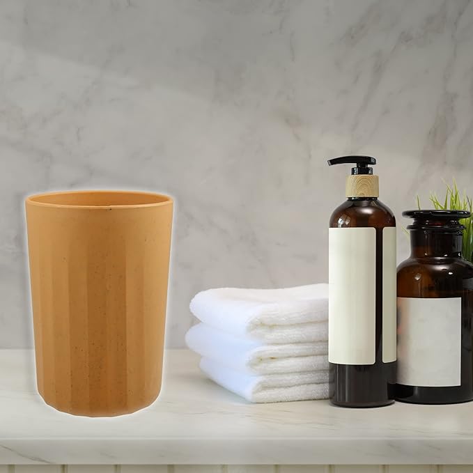 VOCOSTE 1Pc Bathroom Tumbler with Smooth Lines, Wheat Straw Cup, for Bathroom for Toothpaste Yellow 4.09''x2.80''