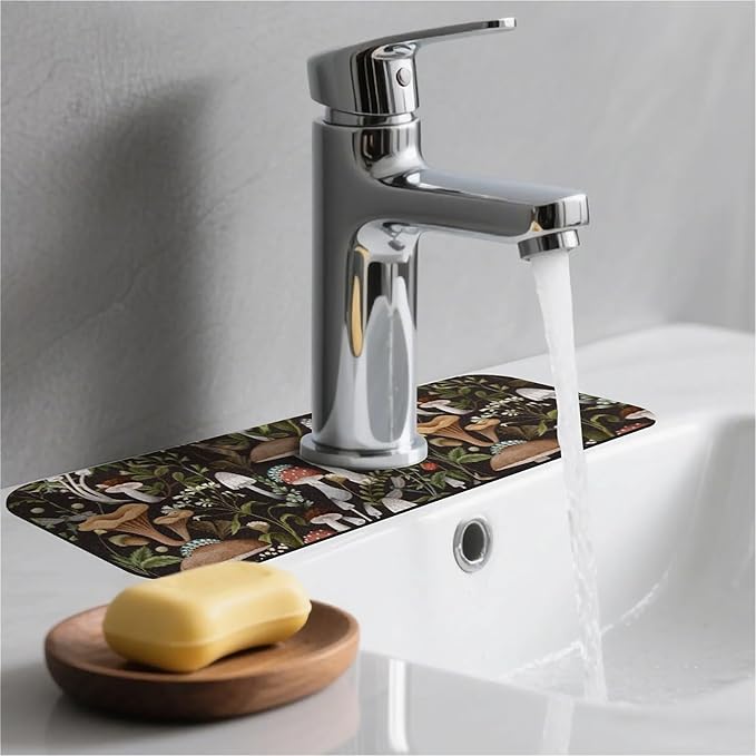 Kitchen Sink Splash Guard，Bobo mushrooms Faucet Mat Sink Gadgets-Super Absorbent Fast Drying Mat Drip Catcher for Kitchen, Bathroom,Sink Mat, Dish Drying Mat, Bathroom(15" X 5.5" )