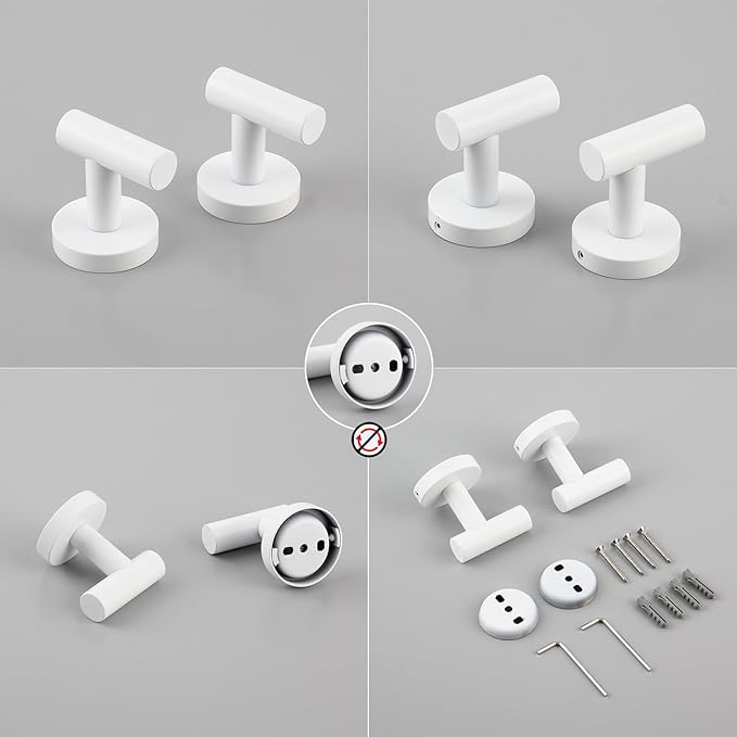 GERZWY Towel Hook Stainless Steel Robe Coat Hook Wall Mounted Luxury Hooks for Bathroom Hotel 2 Pack, White