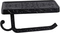 Vintage Carved Floral Toilet Paper Holder with Shelf - Matte Black Aluminum Bathroom Organizer, Wall Mounted Decorative Roll Holder for Bathroom/Vanity (7.24" Phone Shelf, Black Finish)