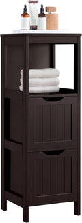 Yaheetech Bathroom Floor Cabinet, Wooden Storage Cabinet with 2 Drawers and 1 Shelf, Multifunctional Side Organizer Rack Stand Table, D11.8xW11.8xH35 Inches Espresso