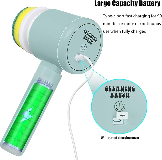 Electric Spin Scrubber, 3-in-1 Cordless Rechargeable Shower Scrubber with 3 Replaceable Cleaning Brush Heads for Bathroom/Kitchen/Floor/Tile