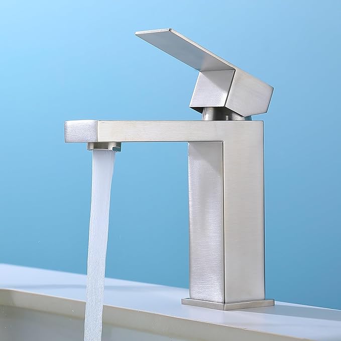 Brushed Nickel Bathroom Sink Faucets One Hole Sink Faucet Single Handle 1 Hole Vanity SUS304 Stainless Steel Faucet for Bathroom Sink Bathroom Faucets, SF3-BN