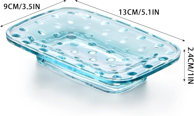 MDLUU 2-Pack Glass Bar Soap Dish, Embossed Bar Soap Holder, Decorative Soap Saver Tray for Shower, Bathtub, Bathroom Sink, Kitchen Sink (Square)