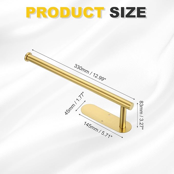 uxcell Toilet Paper Holder, Self-Adhesive 13" Stainless Steel Toilet Paper Roll Holder Rustproof Wall Mount Tissue Holders with Screws for Bathroom Washroom, Gold