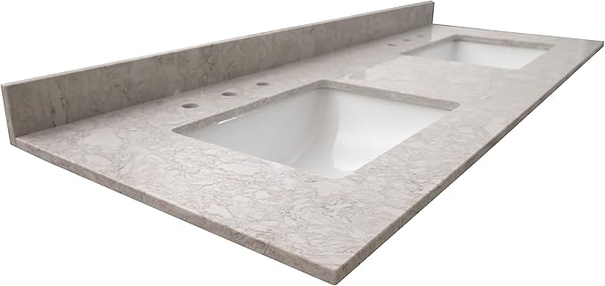 MSI Drifting Fog Vanity Top with Under Mount Rectangle Double Bowl Ceramic Sinks, Engineered Marble Stone, 4" CC Faucet Holes, 61"X22"