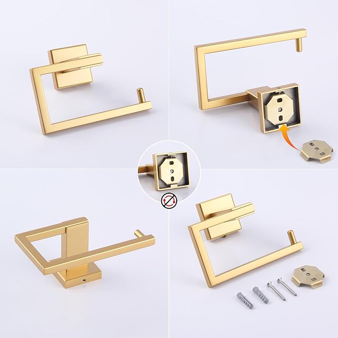 GERZWY Gold Stainless Steel Toilet Paper Holder Paper Towel Dispenser Tissue Roll Hanger Wall Mounted JG1905-BE