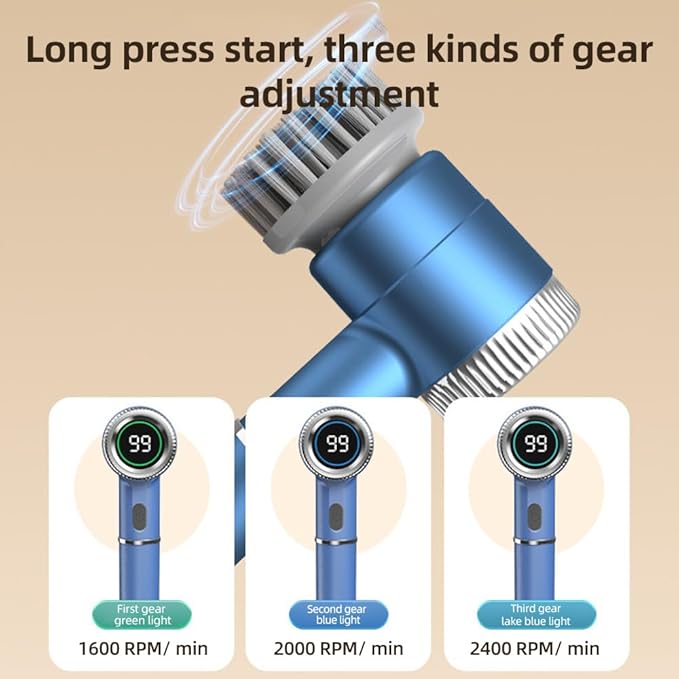 Decdeal Electric Cleaning Brush Set, Cordless Electric Spin Scrubber Waterproof 3 Speeds Digital Display Handheld Scrubber with 5 Brush Heads Ideal