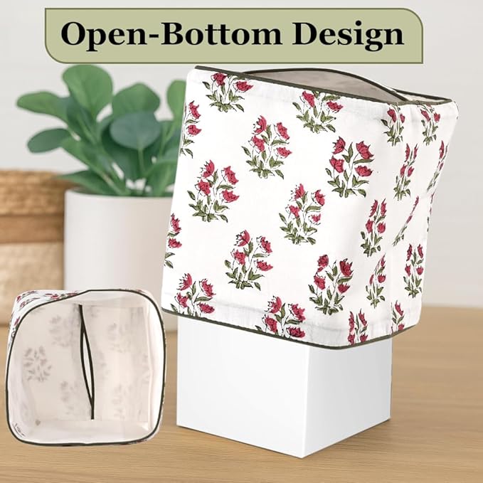 Ridhi Marmalade Red Block Print Tissue Box Cover – Handmade Cotton Fabric Tissue Holder for Home Bedroom Living Room Bathroom Vanity Car Nightstand Office Kitchen – Decorative Square Napkin Holder