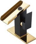 Bathroom Sink Faucet Black Gold 1 Hole Single Handle Waterfall Open Spout Bath Faucets Brass Sinks Lavatory Bath Vanity Faucets Basin Mixer Tap Supply Line Golden Hole Cover Plate