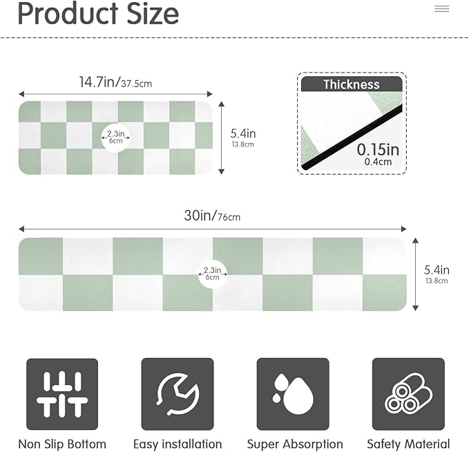 Kitchen Sink Splash Guard 2 PCS 14.7 Inch Sink Faucet Mat Splash Guard for Bathroom Countertop Water Absorbent Foldable Cuttable Soft Washable Checkered White and Green