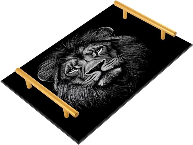 Black Head of A Lion Vanity Tray Acrylic Decorative Serving Tray Coffee Table Tray for Bathroom Living Room Bedroom