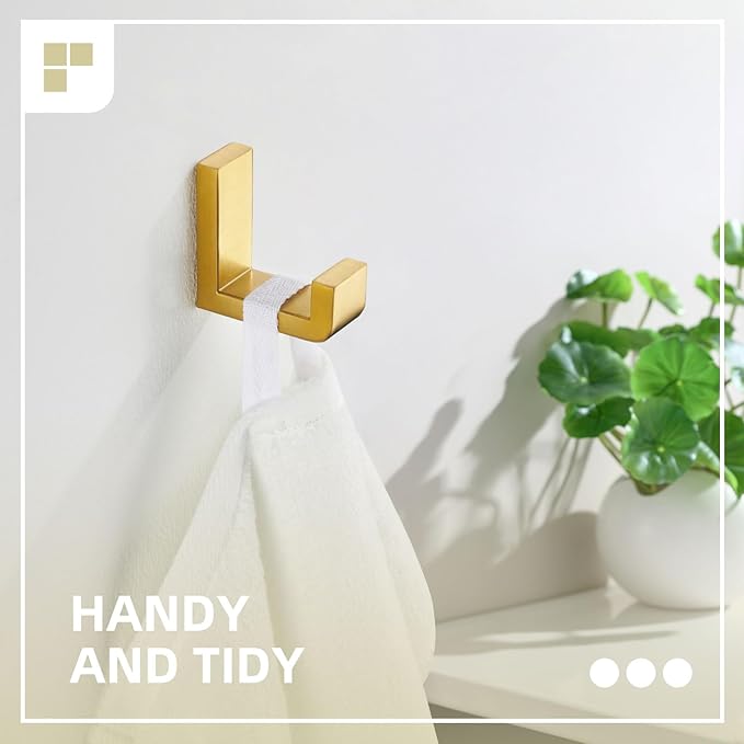 Angle Simple Towel Hook for Bathroom, SUS 304 Stainless Steel Shower Wall Coat Hook, Bath Robe Holder Hanger, Brassy Gold