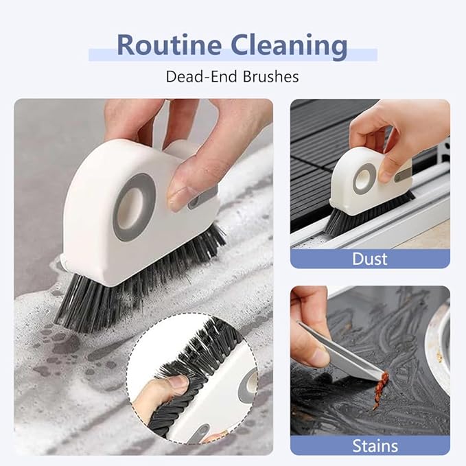 2 in 1 Groove Cleaning Brush, Window Track Cleaning Tools with Hard Bristles and Hidden Scraper, Crevice Brush for Sliding Door Track, Window Seal and Sill (Gray-2Pcs)