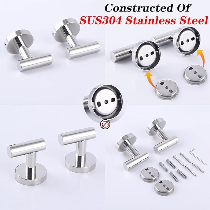 GERZWY Bath Towel Hook SUS 304 Stainless Steel Coat/Robe Clothes Hook for Bath Kitchen Modern Hotel Style Wall Mounted 2 Pack Polished Chrome AG-1107B-JG