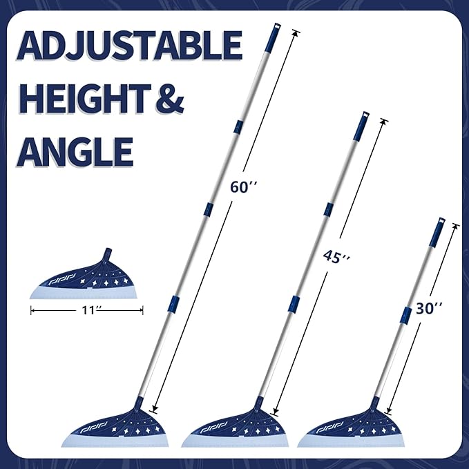 Air Broom for Household Cleaning, Silicone Broom Adjustable Handle, Sweep and Scrape 2-in-1 Squeegee Broom for Wet&Dry Messes, Hair, Liquids, Glass, Bathroom, Kitchen on Smooth Floor (Blue)