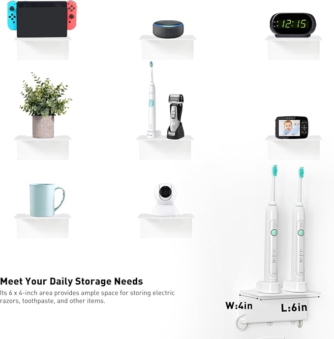 OAPRIRE Electric Toothbrush Holder for Bathroom, Acrylic Electric Toothbrush Holder Wall Mounted Come with Cable Organizer, Saving Space and Convenient Charging - White