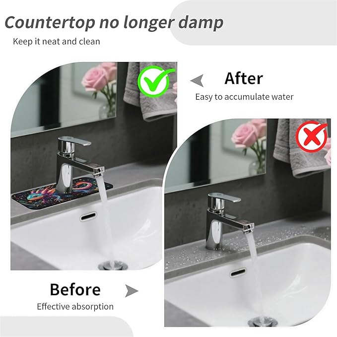 Faucet Draining Mat For Kitchen Sink, Colorful Axolotl Diatom Mud Absorbent Drain Pad For Bathroom Kitchen Sink Splash Guard Drying Mat