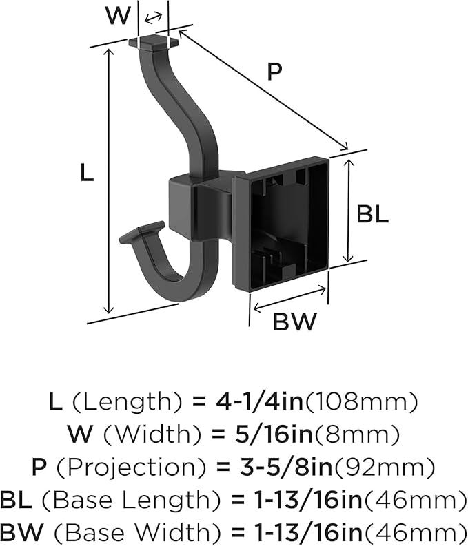 Amerock BH36020MB | Matte Black Single Robe Hook | 4-1/4 in. (108 mm) Length Towel Holder | Mulholland | Towel Hook for Bathroom | Bathroom Hardware | Bath Accessories