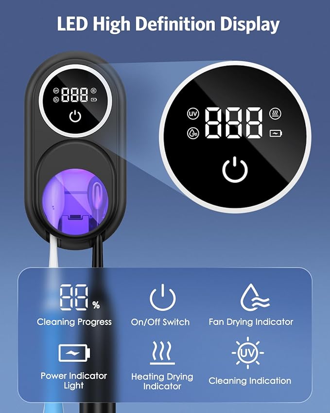 Toothbrush Sanitizer Holder, Upgraded UV Toothbrush Holder with Dual-Mode Clean & Fan Dry, LED Smart Screen, Auto-Inductive Cover, Toothbrush Wall Mounted Cleaner Organizer for Bathroom, Trip