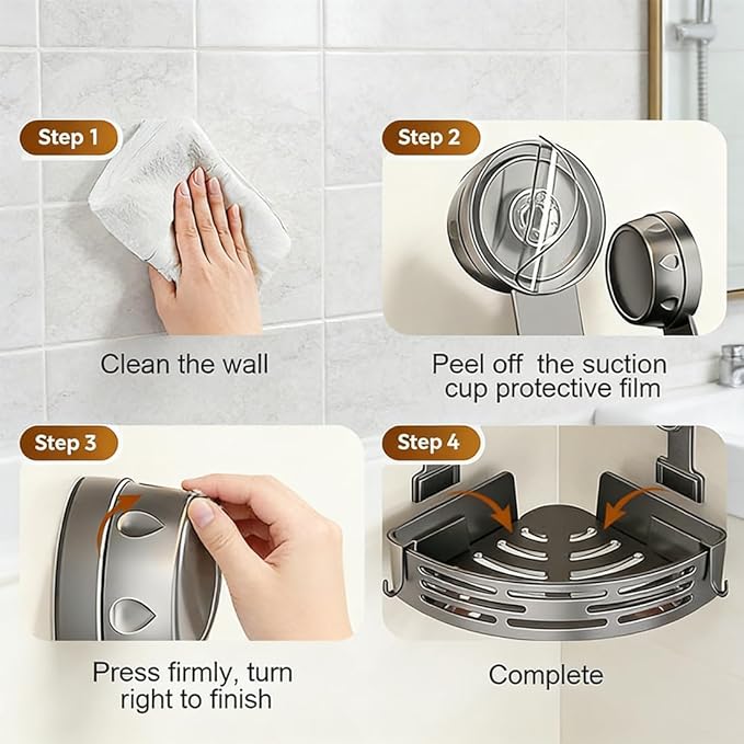 Suction Cup Corner Shower Shelf, No-Drill Bathroom Corner Caddy,Triangle Suction Cup Corner Shelves, Removable Wall Storage Rack (B)