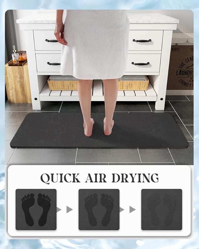 MontVoo -Bath Mat Rug-Rubber Backing Non Slip Quick Dry Absorbent Thin Bathroom Rugs Fit Under Door-Faux Suede Surface Bathroom Floor Mats-Shower Rug for in Front of Bathtub Shower Dark Grey 24"x48"