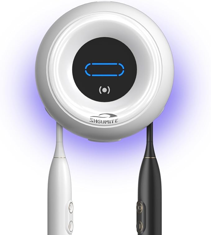 Toothbrush Holder Sanitizer - Cleaning & Drying, Rechargeable Wall-Mounted Toothbrush Organizer with Touch Control, Two-Slot Design for Bathroom (White)