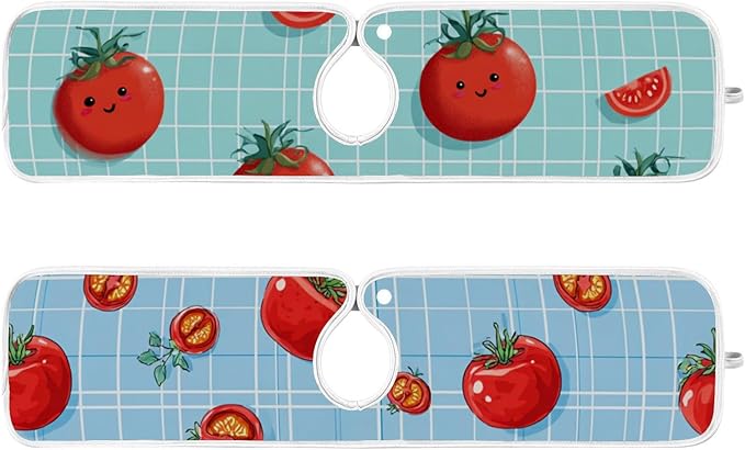 Sink Faucet Absorbing Mat Kitchen Sink Splash Guard Splash Faucet Drip Catcher for Bar RV Bathroom 2PCS 30x5.5in Green Grid Cute Tomato