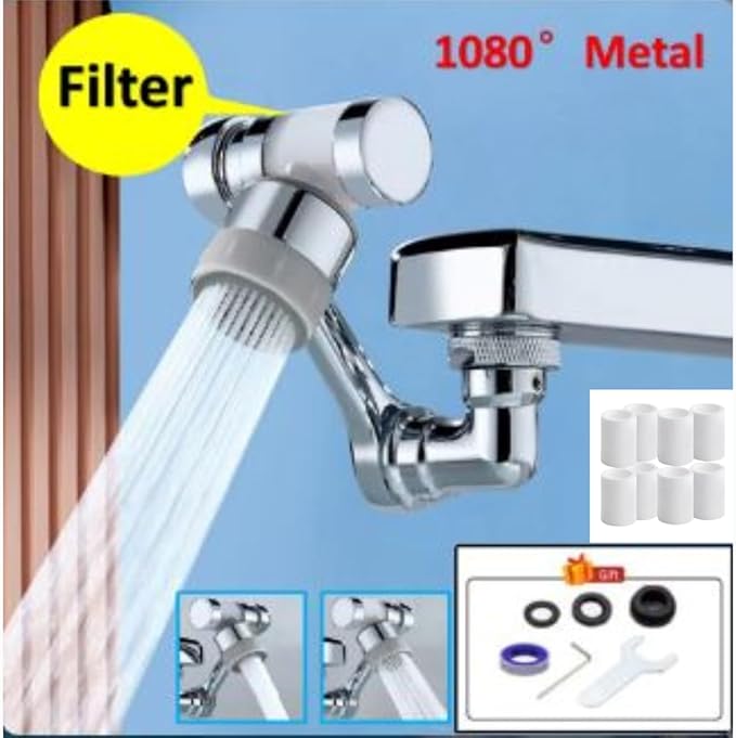 Water Filter & 8 Free Filters – 1080° Rotating Faucet Extender to FILTRATION WATER– Copper Swivel Aerator with 2 Modes Kitchen/Bathroom Sink by K Trends