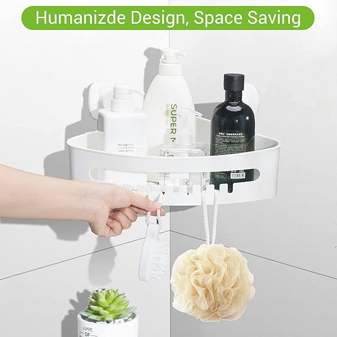 LUXEAR Corner Shower Caddy Suction Cup No-Drilling Removable Shower Caddy Basket Powerful Suction Bathroom Shower Shelf Waterproof & Rustproof Organizer for Bathroom Storage - White