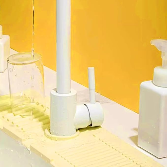 Silicone sink drainage pad with faucet hole, foldable splash guard, kitchen sink storage pad